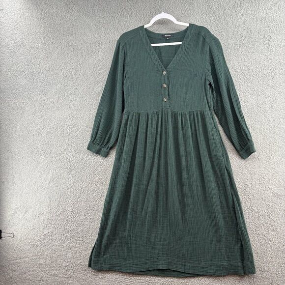 Madewell Lightspun Button Front Midi Dress Forrest Green size 4 - Picture 7 of 13